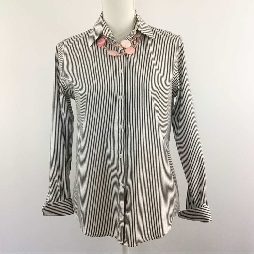 JONES NEW YORK SIGNATURE STRIPED BUTTON DOWN COTTON SHIRT
